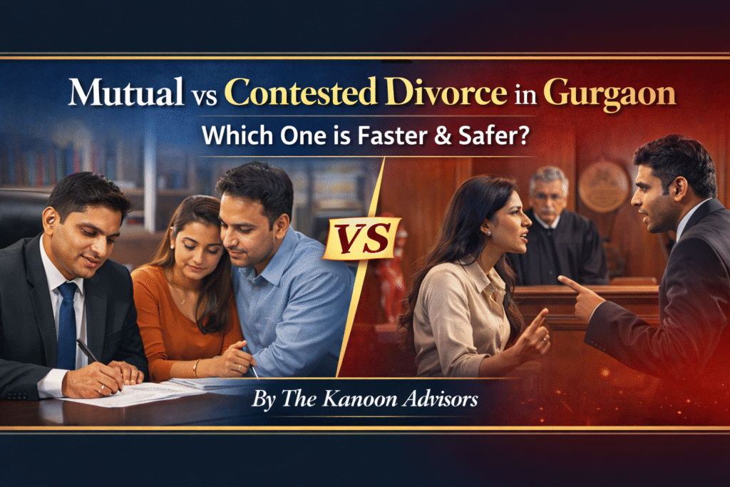 Comparison of mutual and contested divorce in Gurgaon showing legal process, timeline and lawyer consultation
